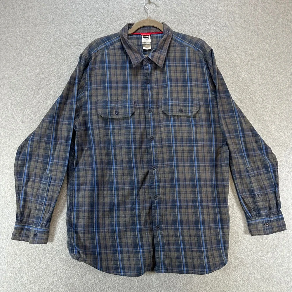 The North Face Button Down Flannel Shirt Mens XL Grey Blue Casual Outdoor